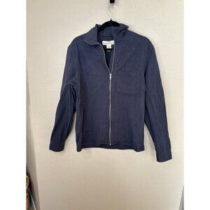 H&M LOGG‎ Men's Black Jacket Size M collared full zip linen pockets lightweight